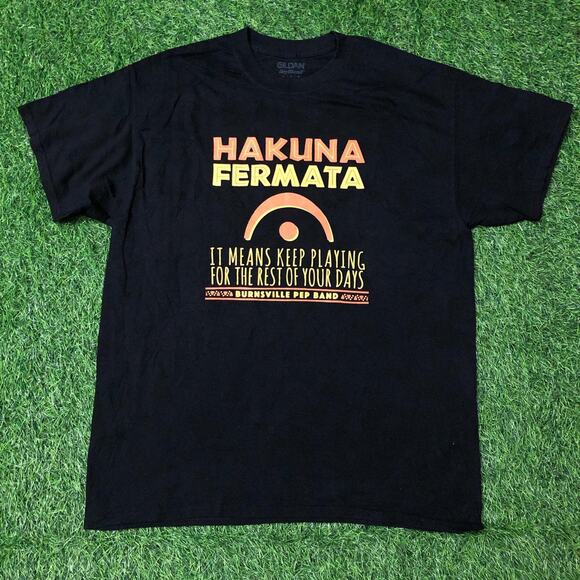 Men’s Black Retro ‘Hakuna Fermata’ Graphic Band Quote Tee - Picture 1 of 4